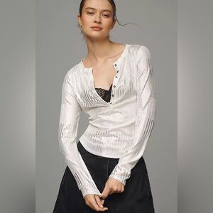 NWT Anthropologie The Andie Ribbed Henley Top by Pilcro: Shimmer Edition XXS
